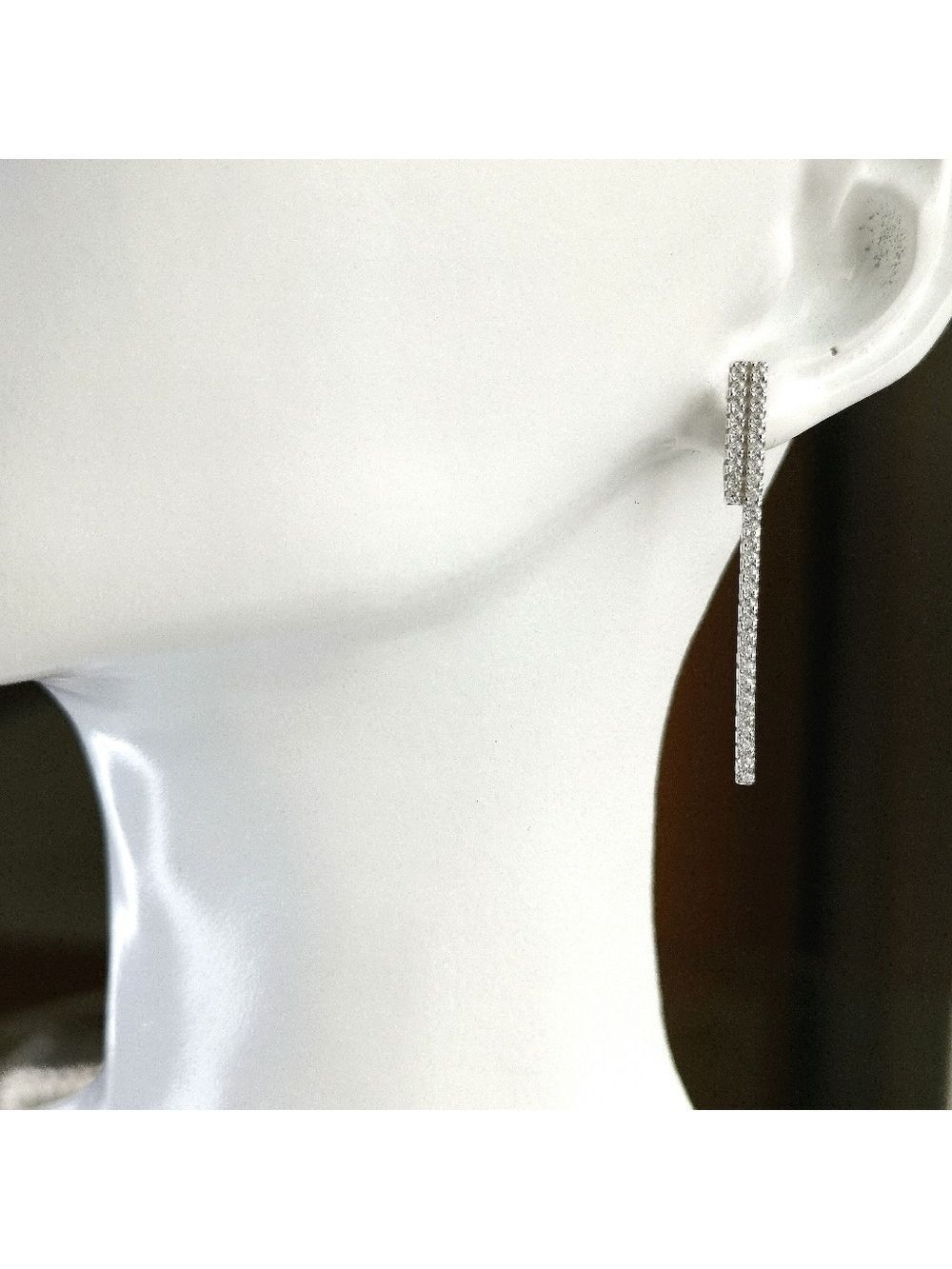 Minimalist Linear Sterling Silver cz linear bar earrings 🆕